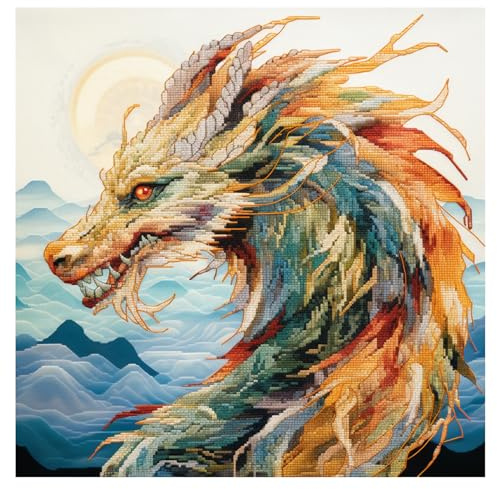 cukol cukol Drache Kreuzstich Set Vorgedruckt, Tiere Stickvorlagen Stickbilder Vorgedruckt Kreuzstich Stickpackungen Stickpackung Cross Stitch Embroidery Kit Stickset Sticken Set Erwachsene Anfänger