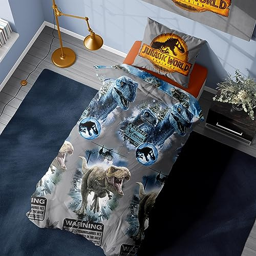 Herding Copripiumino Jurassic - Dominion Design Raptors T Rex - Set di biancheria da letto ufficiale reversibile - Set di biancheria da letto singolo e federa
