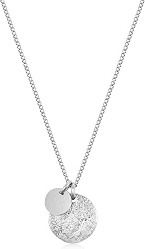 day.berlin Damen Halskette in Silber, 45+5cm variable Länge, feine stabile Panzer Kette mit Plättchen und Coin Anhänger, 316L Edelstahl nickelfrei & wasserfest