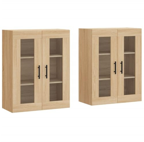 vidaXL Wall Mounted Cabinets 2 pcs Sonoma Oak Engineered Wood with Glass Doors for Organised Storage, Versatile and Spacious