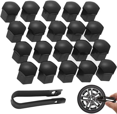 aqlbhz 21PCS 17mm Wheel Nut Covers Wheel Centre Caps Car Cover Protective Caps, Wheel Nut Caps Wheel Screw Hex Anti-theft Protection Design, Suitable for Most Car Wheels(Black)