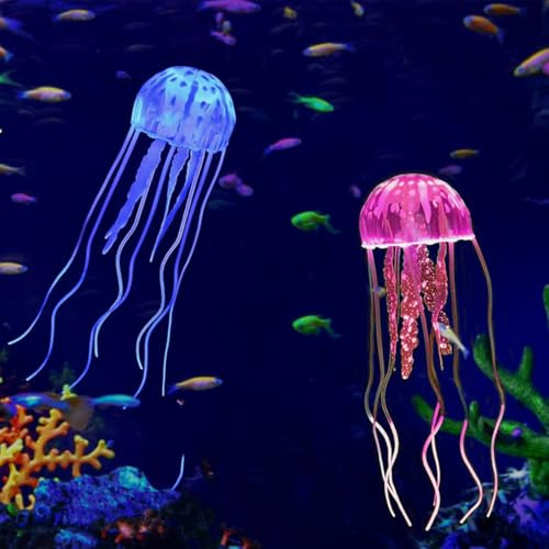 WJRQD Decorazione per Acquario - 2 Pezzi di Meduse Artificiali in Silicone Incandescente, Ornamento per Tank da Pesce Simulazione Realistica, Accessorio per Arredamento dell'Acquario.