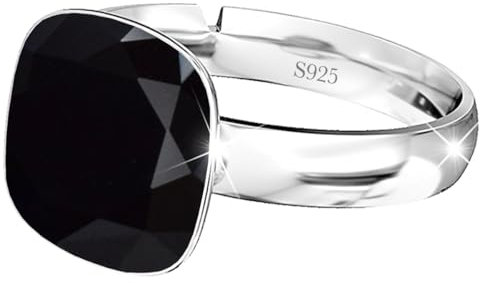 925 Sterling Silber 44 farben Ringe für Damen Verstellbarer mit Marken Kristalle - Glänzend Cubic Zirkonia Ring Fingerring Kommt in Schmuck Geschenk Box (Schwarz)