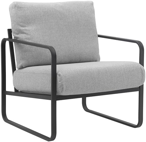 CLP Lounger Manea I Relaxsessel Kunstleder Oder Stoff Bezug I Mit Stabilem Metallgestell I Gepolsteter Clubsessel Farbe hellgrau Material Stoff