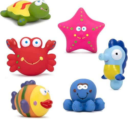 ZWOOS Baby badespielzeug, 6 Stück Schwimmende Badespielzeug, schwimmendes Badespielzeug Kleinkinder Mit Fisch, Seepferdchen, Schildkröte, Seestern für Baby, Badewanne und Schwimmbad (B)