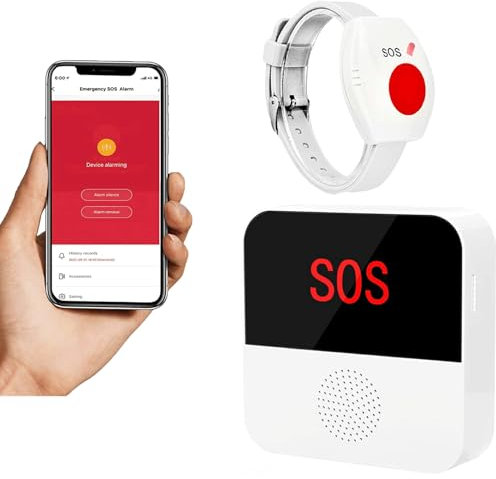 WiFi Caregiver Call Button System Smart App Alert Emergency Call Button Personal Help Alert at Home for Elderly Patients 1 Bracelet Call Button 1 Receiver