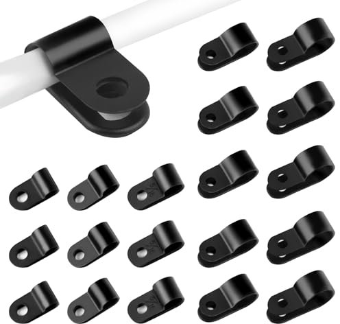 240pcs R Type Cable Clips, 5 Sizes P Clips, Nylon Cable Cleats, Black Wire Clamp for Electrical Cable Wire Conduit Cable Management