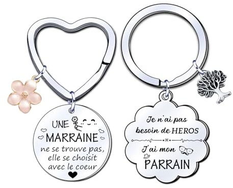 YJYJZX 2 Cadeau Parrain et Marraine Porte-clés,Cadeau Parrain Marraine Bapteme,Cadeaux Parrain Marraine Demande Annonce Naissance Baptême Communion Surprise Noël