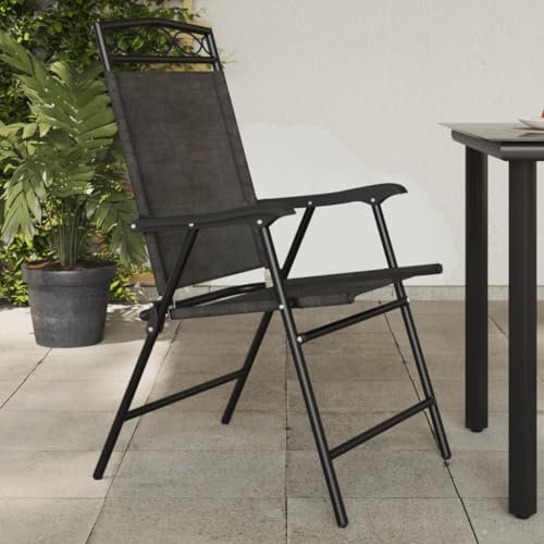 LAPOOH Klappbare Gartenstühle 2 STK. Graumeliert Stahl und Textilene, Hochlehner, Campingstühle, Lehnstühle, Wetterfest Stuhl, Garden Chair - 360200