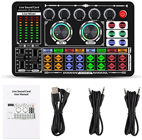 Asyduey F999 Carte Son Table de Mixage Audio Carte Son en Direct Changeur de Voix Console de Mixage Amplificateur Carte Son TéLéPhone Ordinateur Universel