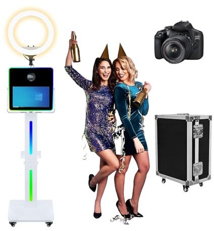 Appareil photo miroir écran tactile 39,6 cm avec appareil photo reflex numérique avec étui de transport et télécommande pour fêtes d'affaires de location (machine + appareil photo)