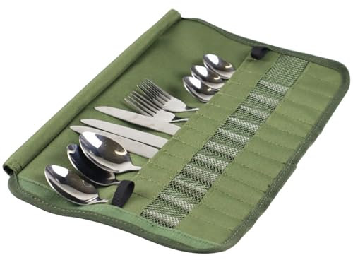 Demsyeq Camping Cutlery Roll Bag Chefs Knives Roll Bag Cutlery Roll Pouch Kitchen Cooking Utensil Set Travel Organizer Portable for Backpacking BBQ Camping Hiking Travel