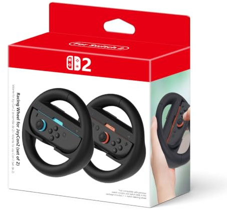 pdobq Switch Steering Wheel for Nintendo Switch2 (2025), Racing Steering Wheel for NS2 Mario Kart World/8 Deluxe, Mario Kart Steering Wheel Race Game Grip, Switch 2 Joy-con Accessories Gift, 2 Packs