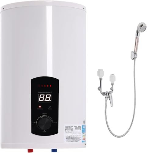 Chauffe-eau électrique instantané 30 l, 2000 W, avec robinet, douchette, 0,7 MPa 25 à 75 °C, température réglable, IPX4 pour cuisine, jardin, salle de bain, caravane