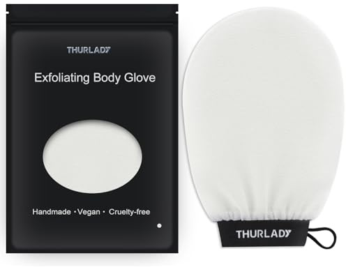 THURLADY Exfoliating Glove, Korean Exfoliating Mitt Body Scrubber, Viscose Fiber Bath Shower Scrub Gloves, Dead Skin Remover for Body, Skin Care Tools for Smoother Skin, Self-Tan Prep & Removal, White