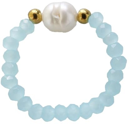 ZENGSING Fidget Ring aus Naturstein Perlen für Damen Elastische Naturstein Verstellbare Ringe aus Kristall Stapelbar Ringe aus Perlen Elastisch Stretch Ring Damen Mädchen (Aquamarin)