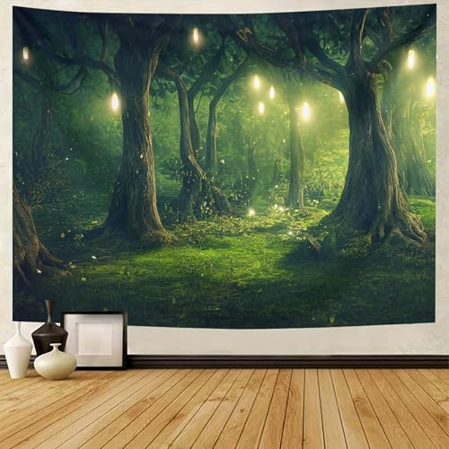 BCughia Wandteppich Natur Klein, Tapisserie Zauberwald Landschaft Wandteppiche Wald Baum Wandbehang für Zimmer Deko (150x130cm)