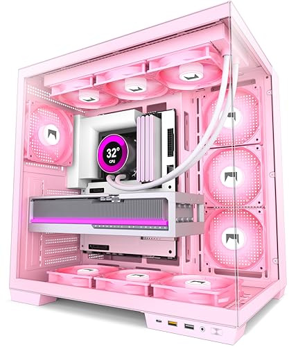 HYXN H1 ATX PC Case-Pre-Installed 7 PWM ARGB Fans, Dual Chamber Mid-Tower Gaming PC Case, with Type-C, Simultaneous Installation of 2x 360mm Radiators (Pink, H1)