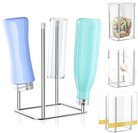 XILIMOR Scolabottiglie, Scola Biberon, Porta Biberon Da Cucina, Scola Biberon In Acciaio Inox, Porta Biberon Riutilizzabile Per Scolare, Per Sacchetti Di Plastica, Bottiglie E Bicchieri, Argento