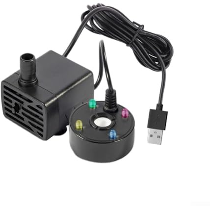 Desiumite 5V USB Mist Maker Fogger with Colorful LED Lights for Pond, Fountain, Fish Tank and Air Humidifying, Black(Black)