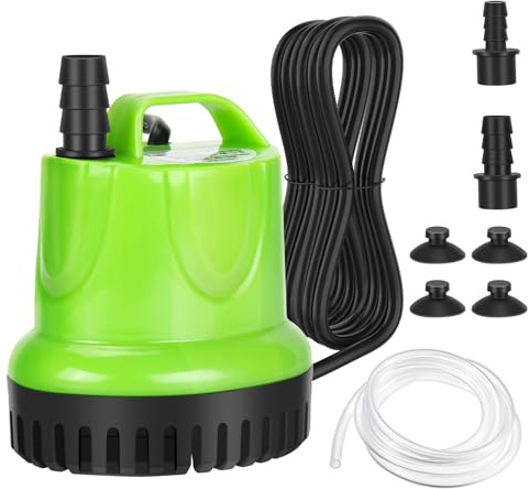 25W Submersible Water Pump 1200L/H High Flow Submersible Pumps Dry Burning Protection with Ultra Quiet Design for Fountains,Fish Tank,Hydroponics, Ponds, Aquariums (Including 1m Water Pipe)