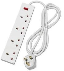 4 Way Socket Extension Lead 4m Cable with Neon Power Indicator 13A Multi-Plug Strip Ideal for Multiple Appliances of Home & Office White