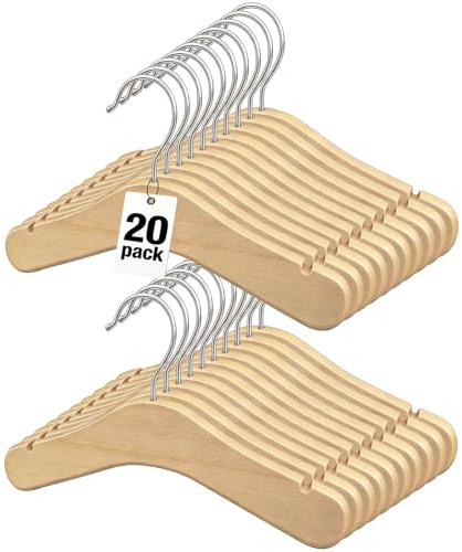 Baby Wooden Hangers 20 Pack,9.4 Inch Natural Wood Toddlers Hangers,Infant & Toddler Clothes Hangers, Small Children Kids Hanger with 360°Swivel Hook