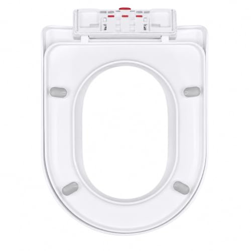 O-Shaped Soft Close Toilet Seat, White, Urea-Formaldehyde Resin, Quick Release Design with Alignment Guide, Quiet Slow Close Mechanism, Heavy Duty Durable (Square)