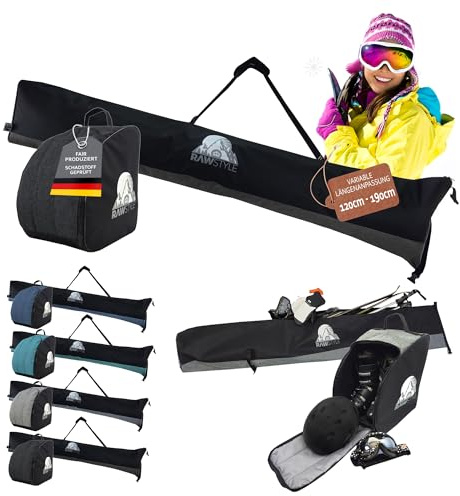 Skitaschen Set – Skitasche Rolltop 120–190 cm & Skischuhrucksack – wasserdichtes Cordura – Skiaufbewahrung für Ski, Skischuhe, Helm & Handschuhe – Ski Transporttasche KOMBIPAKET