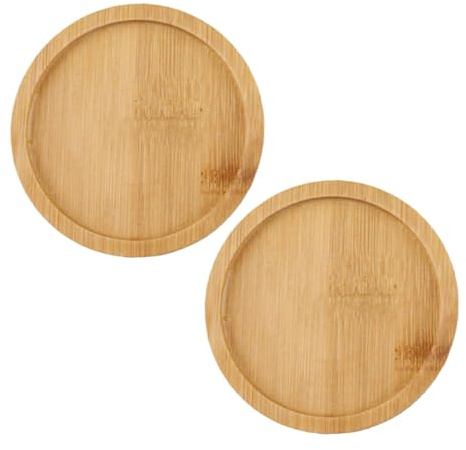 DIYEAH 2 Pezzi Sottovaso Rotondo per Vasi da Fiori in bambù Vassoio di Base Decorativo Piccolo per Piante da Interno ed Esterno Raccolta Efficiente Acqua per Balcone Soggiorno e