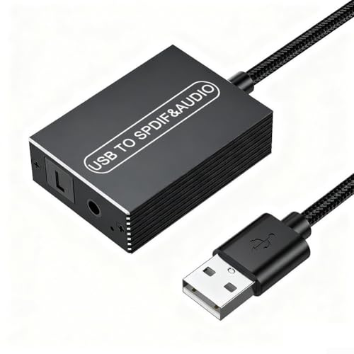 Marchfunny USB to 3.5mm and Optical Audio Adapter for PS5 and Computer Audio Connection, Featuring Aluminum Alloy Housing and Compact Size (0.2 meters)