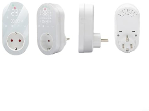 EffiFish Enchufe de termostato inteligente con pantalla táctil WiFi, con sonda de temperatura, para control de calefacción y refrigeración, compatible con áticos y calefacción eléctrica de piso, negro
