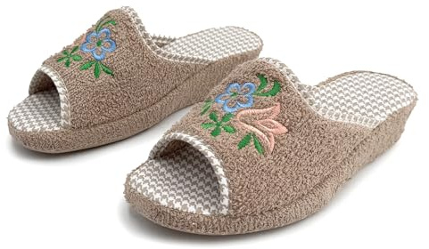 JOMIX Zapatillas Estar por Casa Anatómicas Chanclas Mujer Rizo de Toalla Abierta Pantiflas Cuña Baja Verano Transpirables Suela de Corcho Suave Ortopédicas Elegantes Beige 38