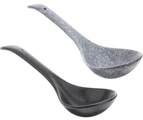 IMIKEYA Cucchiai da Minestra in Ceramica Lisci 2 Pezzi Design Antiscivolo, Resistenti al Calore, per Cucina Domestica, Ristoranti e Mense