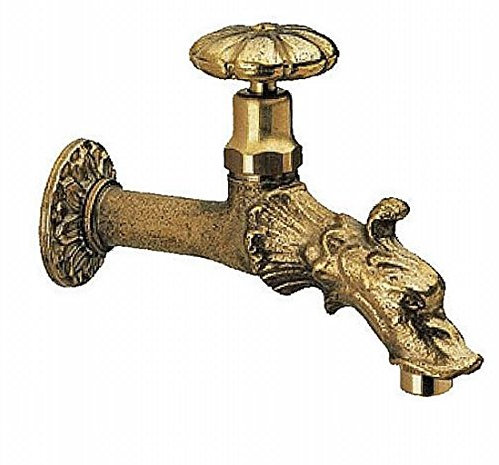Massiver Diplon Wasserhahn, Auslauf-Ventil für den Garten / Außenbereich; Nostalgie-Design Drachenkopf aus Messing mit Drehgriff