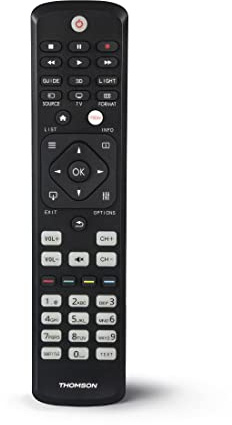 Thomson Télécommande de rechange ROC1128PHI (Télécommande de remplacement pour les téléviseurs Philips, prête à l'emploi, adaptative, mode SIMPLE, touches lumineuses, infrarouge) Noir