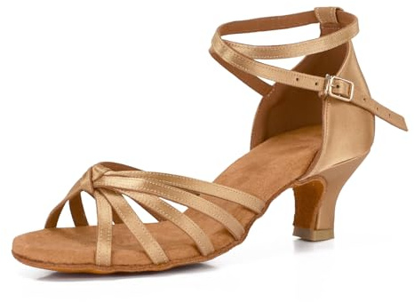 VASHCAME - Sandaler för damer/latinska dansskor, Beige knut klack 5 cm, 38 EU