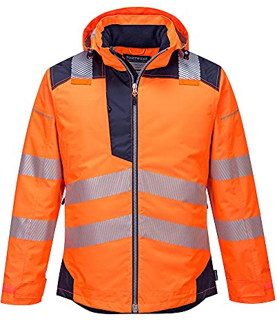 Portwest T400 Parka Winter Brusttasche mit Reißverschluss 4 Taschen Langarm | Orange/Marine, M, EN ISO 20471 Klasse 3, EN 342, 300D Oxford, Polyester, Wasserdicht, Leicht, Reflektierend, Kapuze