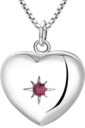 YL Damen Kette Mama Herz Medaillon Zum Öffnen für Bilder 925 Sterling Silber Foto Medaillon Aufklappbar Halskette mit Geburtsstein Zirkonia Anhänger Frauen MaMa Mum Geschenk Schmuck