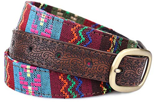 Lankater Cuir réglable Boho Ceinture décorative en alliage brodé Ardillon pour femmes Jeans Shorts Robes Accessoires (longueur 103cm)