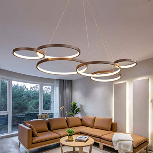 Ciondolo Alluminio Lampada A Sospensione LED Moderna Luci Pendenti Anello Semplicità Brown Lampadari Soggiorno Sala Da Pranzo Studio Lampadario Soffitto Regolabile in Altezza,6ring/dimming/88w