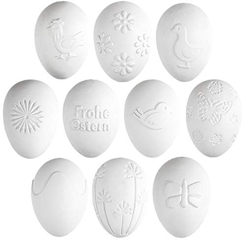 Ideen mit Herz Deko-Eier | Mit geprägter Ornamentik | weiß | Ø 4 cm / 5,8 cm hoch | 10 verschiedene Designs | 10 Stück
