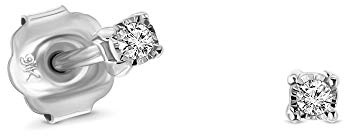 Miore - Orecchini Donna Oro Bianco Vero 9KT 375 Con Diamanti Naturali - Punto Luce Piccoli a Lobo, Anallergici Con Perno Passante e Chiusura a Farfalla
