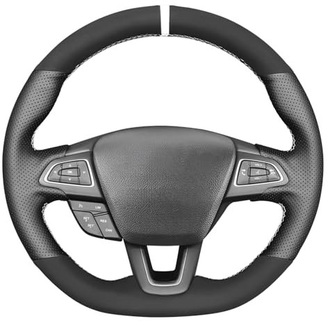 MEWANT Cucire DIY cucito nero microfibra pelle e camoscio nero coprivolante per ford Focus (ST | RS) 2015-2018/ Focus ST RS coprivolante