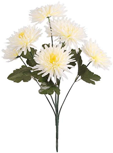 Inzopo Chrysanthemen Künstliche Blumen mit Blättern Stil Braut Hochzeit Bouquet Kunstblume Home Dekoration Seide Creme 58cm