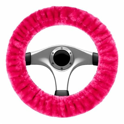 WALSER Lenkradbezug Teddy Plüsch, Lenkradhülle Kunstfell, Plüsch-Lenkradabdeckung, Lenkradschoner Lammfell-Optik vegan pink