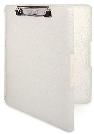 Dexas Slimcase 2 Plastic Clipboard with Storage and Side Opening, Natural Glitter White Binding, Office Supplies Clipboards to Organize, Carry and Store, A4 Holder, Nursing Clipboards