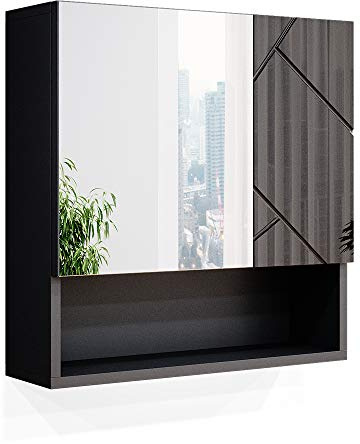 Vicco Badspiegelschrank Irma, Anthrazit Hochglanz, 54 x 55 cm | zur Wandmontage mit Spiegel und offenen Ablageflächen