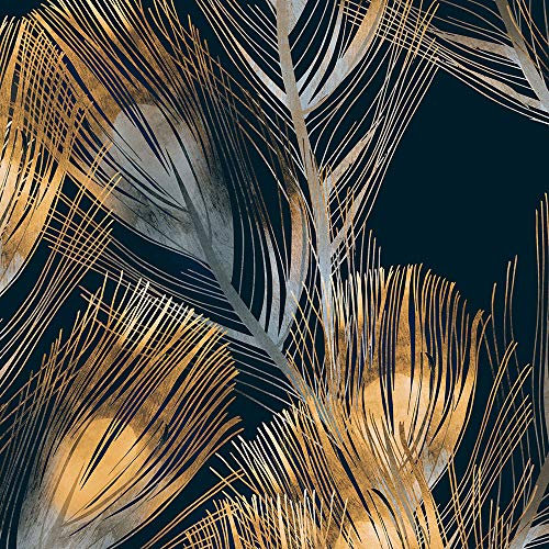 wandmotiv24 Fototapete Pfauenfedern gold blau, M 250 x 175 cm - 5 Teile, Wanddeko, Wandbild, Wandtapete, Federn grau türkis M6629