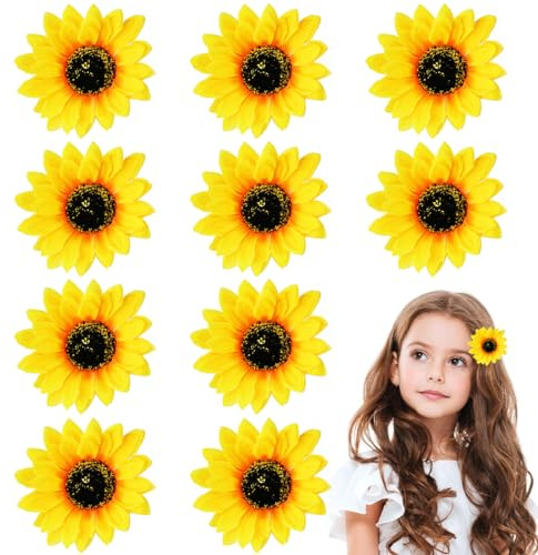 Haarnadeln,Forreen 10 Stück 10CM Haarreif Sonnenblume,Sonnenblumen Haarschmuck,Nette Sunflower Haarspangen Sonnenblumen Haarclip für Dame Mädchen Party Strandurlaub Hochzeit Dekoration